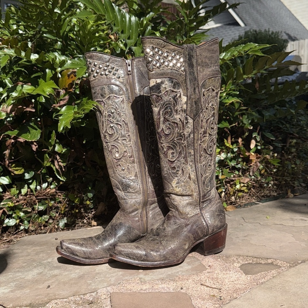 INNOVATION Embelished Embroidered Distressed Studded Cowgirl Western Boots - Picture 3 of 17
